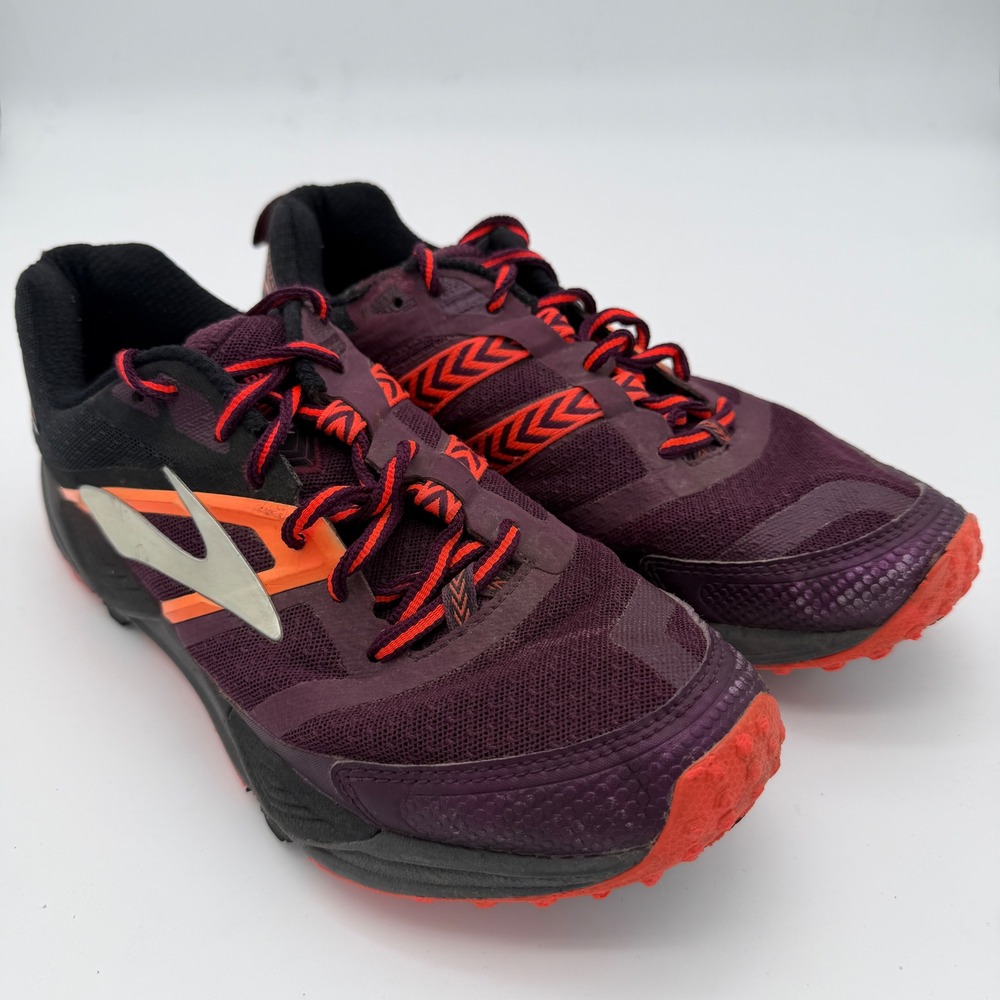 Brooks Cascadia 12 Trail Running Shoes Womens 9.5 Plum Orange Black 1202331B604